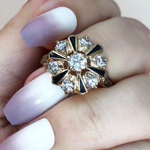 Vintage 14kt Yellow Gold 1.12tcw Diamond & Enamel